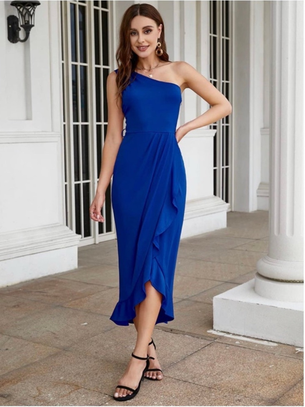MISSKY Womens Casual Summer Sleeveless Bow One Shoulder Ruched High Split